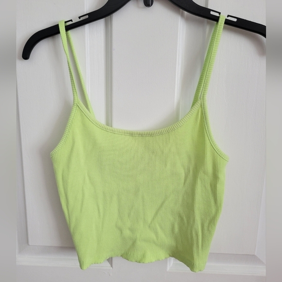 American Eagle Outfitters Tops - American Eagle Women's Neon Green Ribbed Spaghetti Strap Cropped Tank Size Med